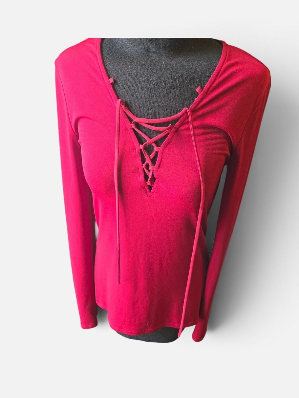Women’s Burgundy Lace-Up Long Sleeve Top